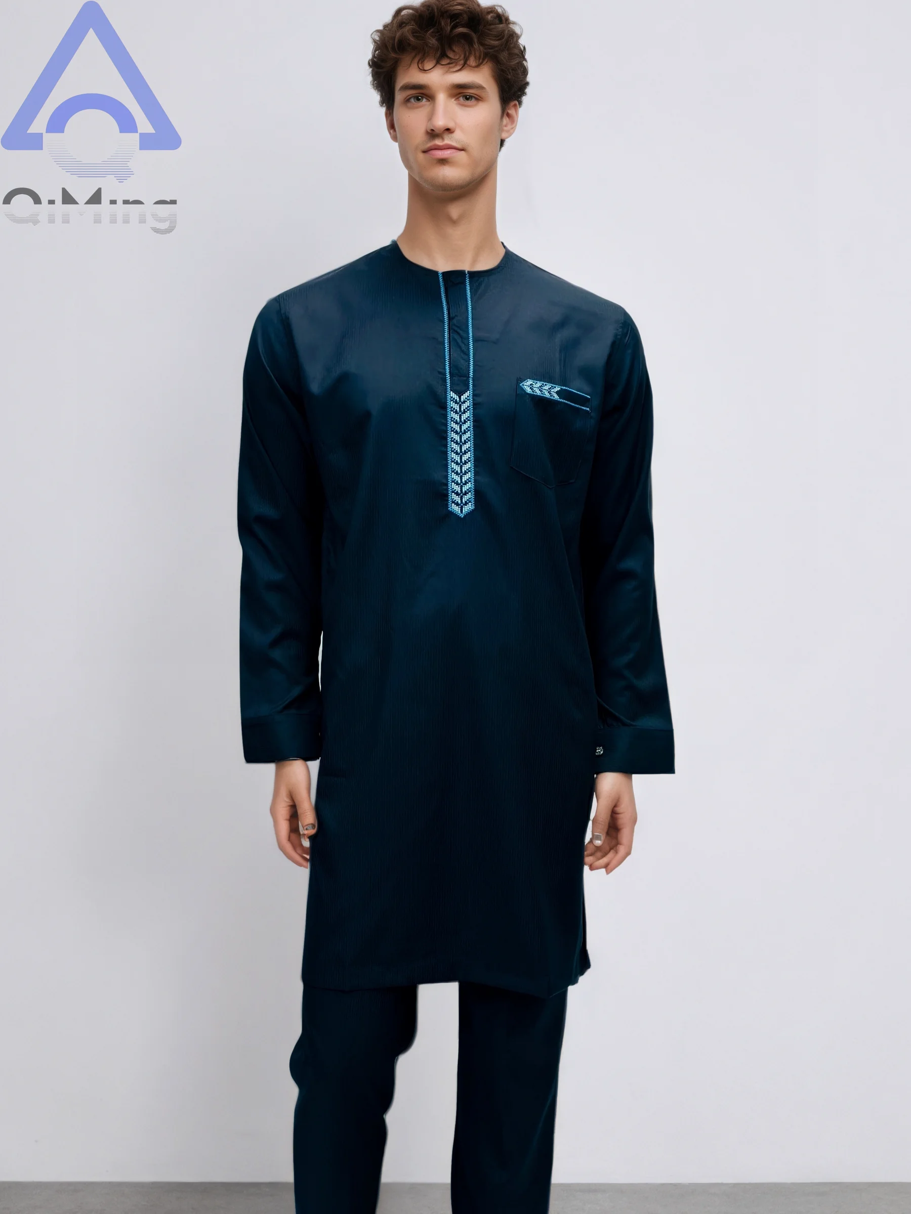 طقم زفاف تقليدي إسلامي أفريقي شيلابا رجل كم طويل 40% قطن مطرز قفطان مغربي متواضع الجلابة العيد الإسلامي #2