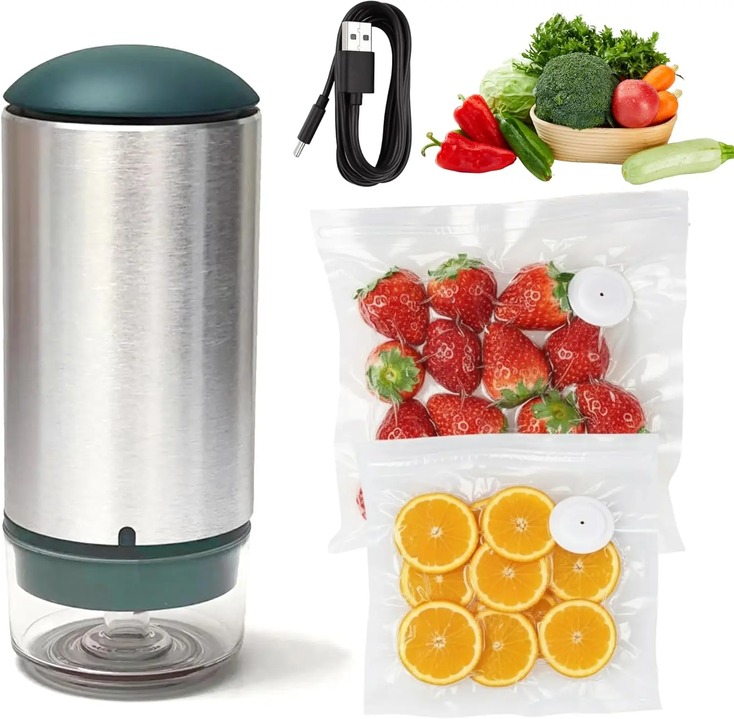 

Handheld Vacuum Sealer, 50Kpa Compact Food Saver with 30 Reusable Bags, Portable Kitchen Seal for Freshness