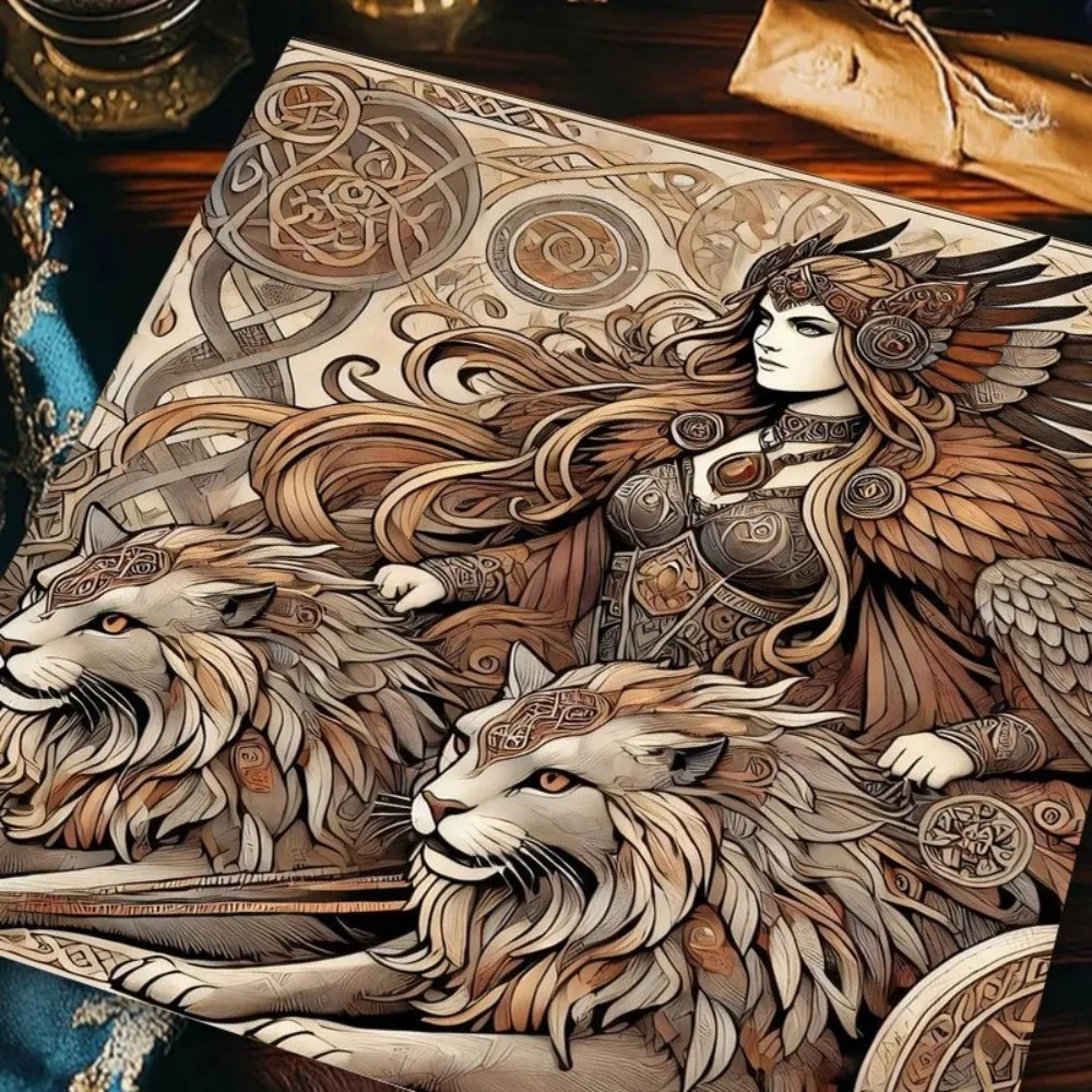Celtic Tarot Tablecloth Multiple Sizes with Morrigan Goddess Winged Lion Print Zodiac Altar Cloth for Witchcraft Oracle