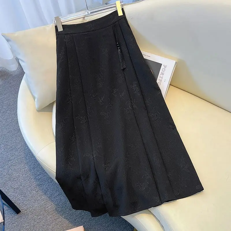 Chinese Style Jacquard Skirt High Waist Casual Retro Style Horse Face Long Skirt 2024 Summer Women's Clothing