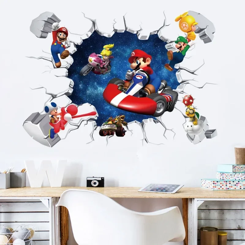 Pegatinas de pared de dibujos animados de Super Mario Bros, calcomanías coloridas y bonitas para dormitorio de niños, decoración de guardería,