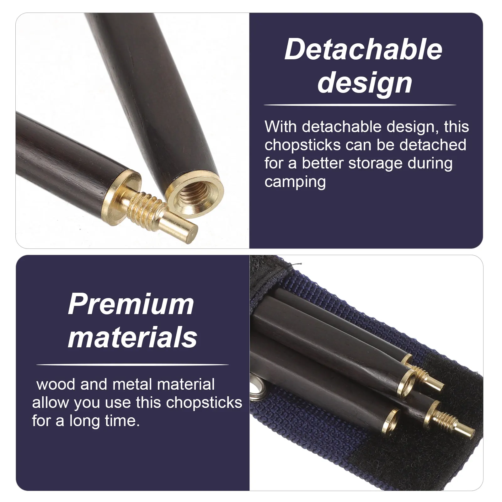 

Folding Camping Chopsticks Portable Outdoor Dining Black Rosewood 1 Pair Cloth Bag Easy Clean Durable Travel Reusable