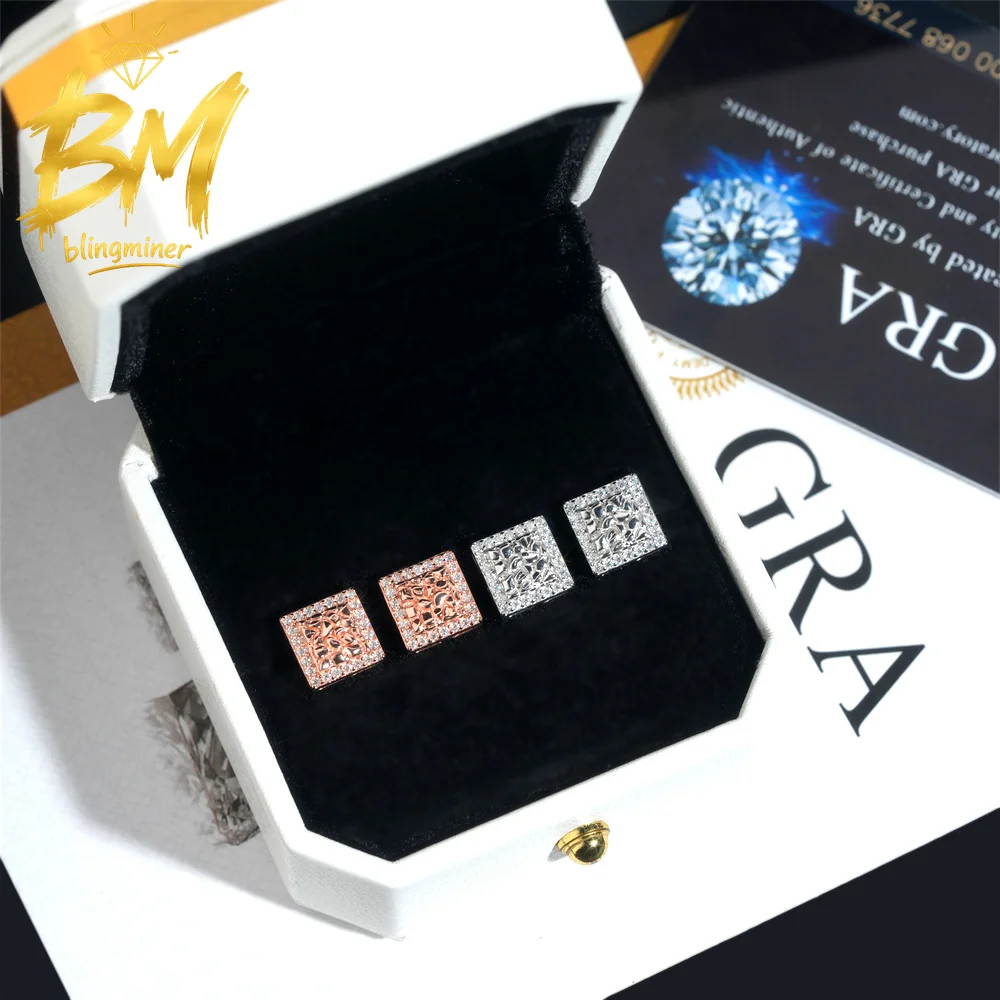 Blingminer Iced Out VVS Moissanite Earrings For Men Women S925 Silver Ear Studs Jewelry Pass Diamonds Tester GRA Free Shipping