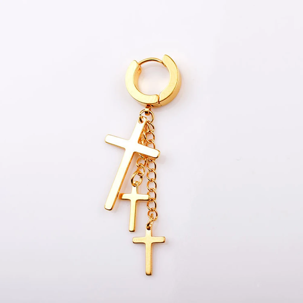 

6PCS Mens Ear Buckles Punk Fashion Stainless Steel Earrings Cross Dangle Ear Rings Gift Decor with 3 Cross Pendants (Steel,