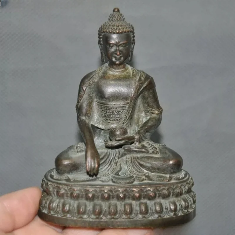 4'' Tibetan Buddhism bronze Seat Lotus Shakyamuni Amitabha Buddha Bowl Statue