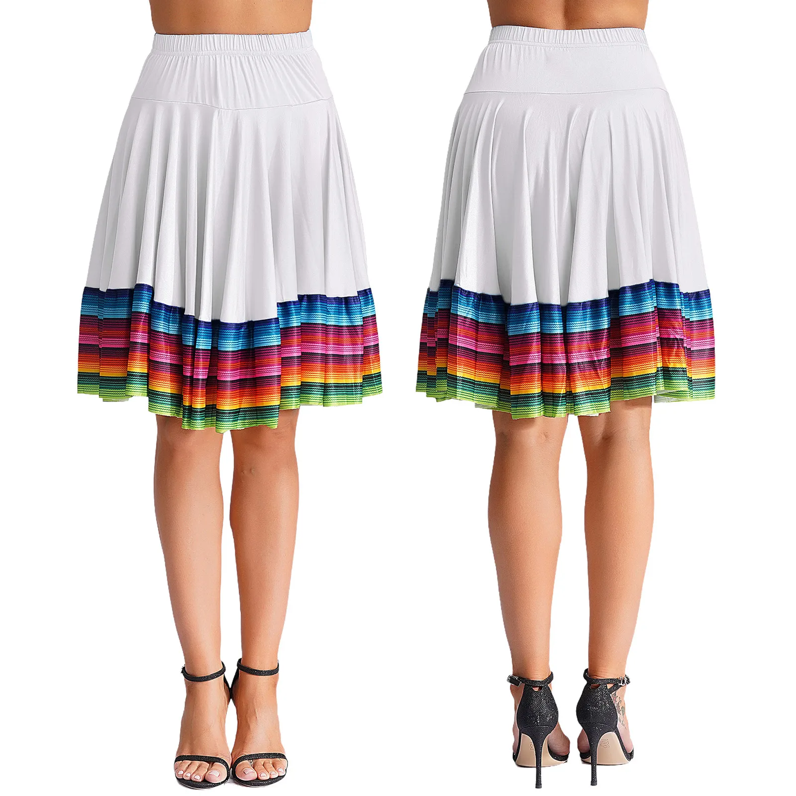 Gonna da Ballo Spagnolo Messicano per Donna, Costume Folklorico Flamenco, Costume per Carnevale, Balletto, Tango e Swing