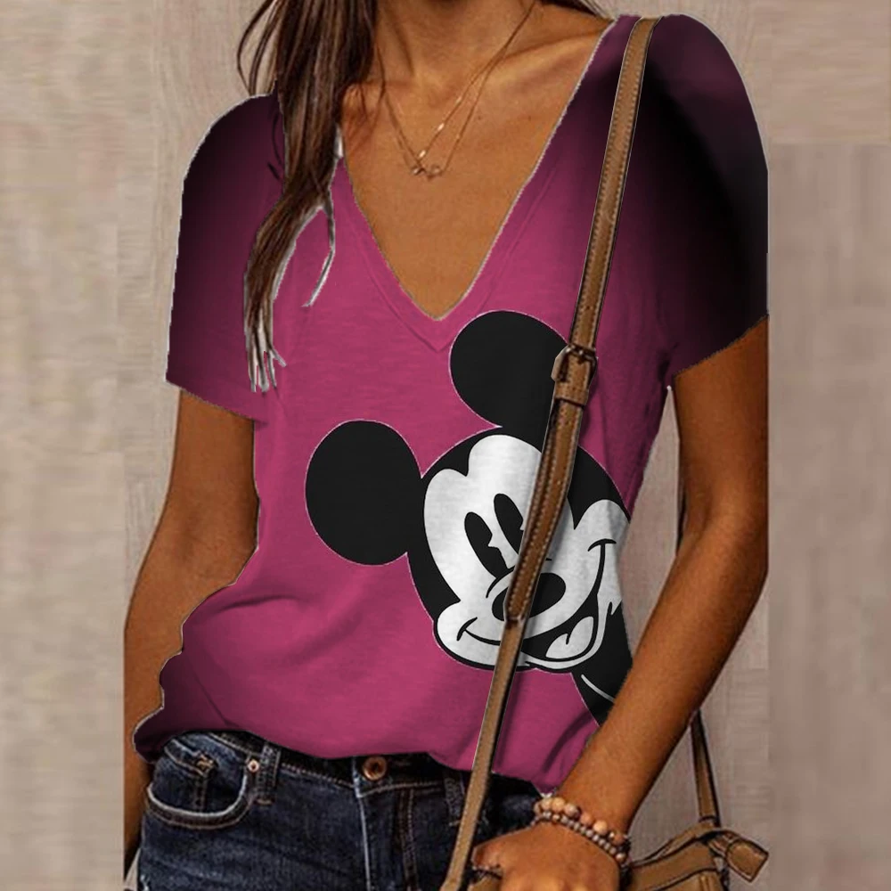 Disney Mickey Mouse 3D stampa scollo a v manica corta t-shirt Oversize da donna t-shirt moda per donna estate Y2k donna top