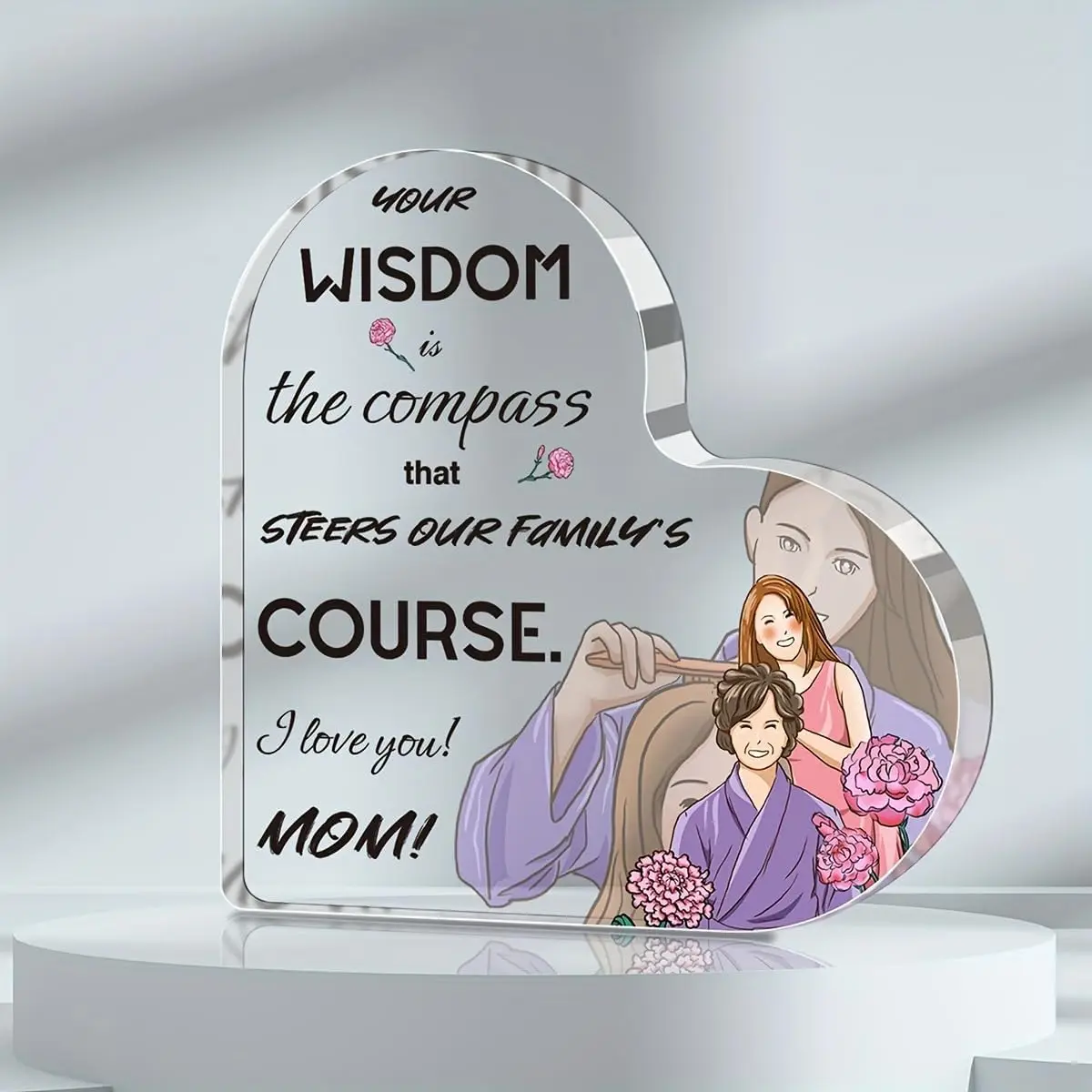 Family Heart Shape Acrylic Plaque Block 3.9x3.9 inch Decor Memorial Photo Frame Cherished Memories Theme Shelf Sentimental Lightweight