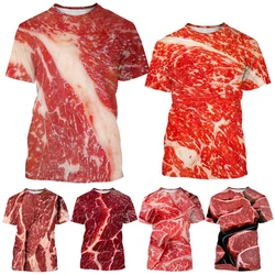 New Fashion Funny Fresh Meat Beef 3D Printing T-shirt Men's and Women's Casual Short-sleeved Round Neck T-shirt Top