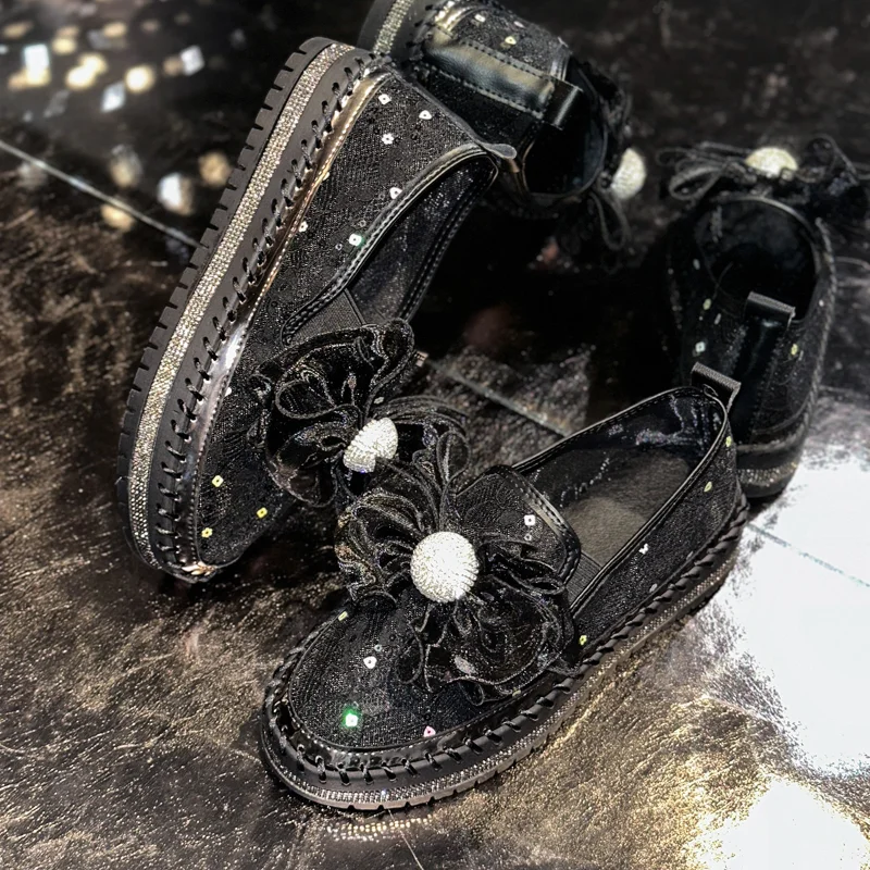 

Женские лоферы на платформе с бриллиантами и узлом-бабочкой, роскошные женские туфли на плоской подошве со стразами, повседневная сетчатая обувь, летняя уличная повседневная обувь