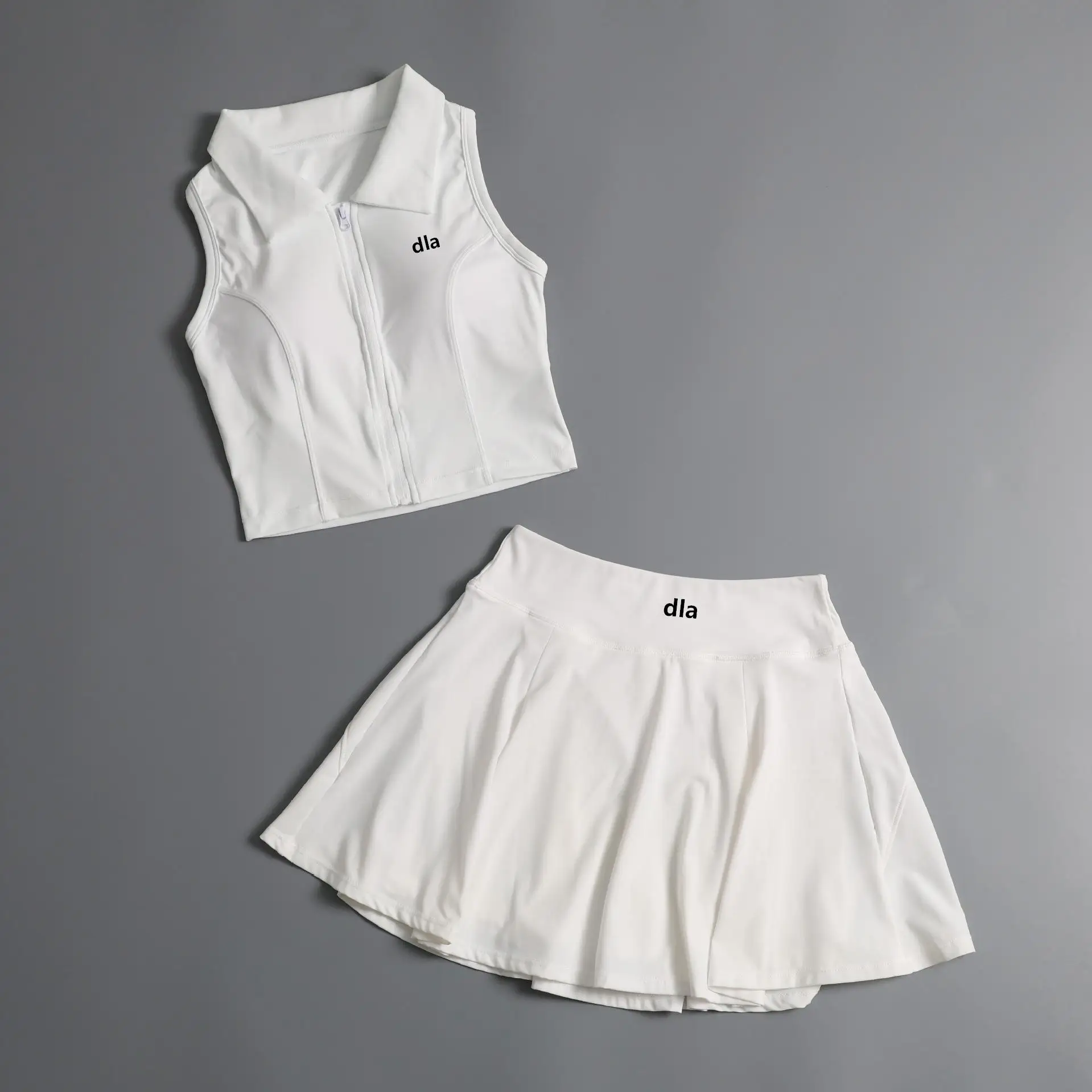 Tennis outfit set for women 2026 sleeveless top with collar and zipper fastening for chest support fitness set yoga outfit