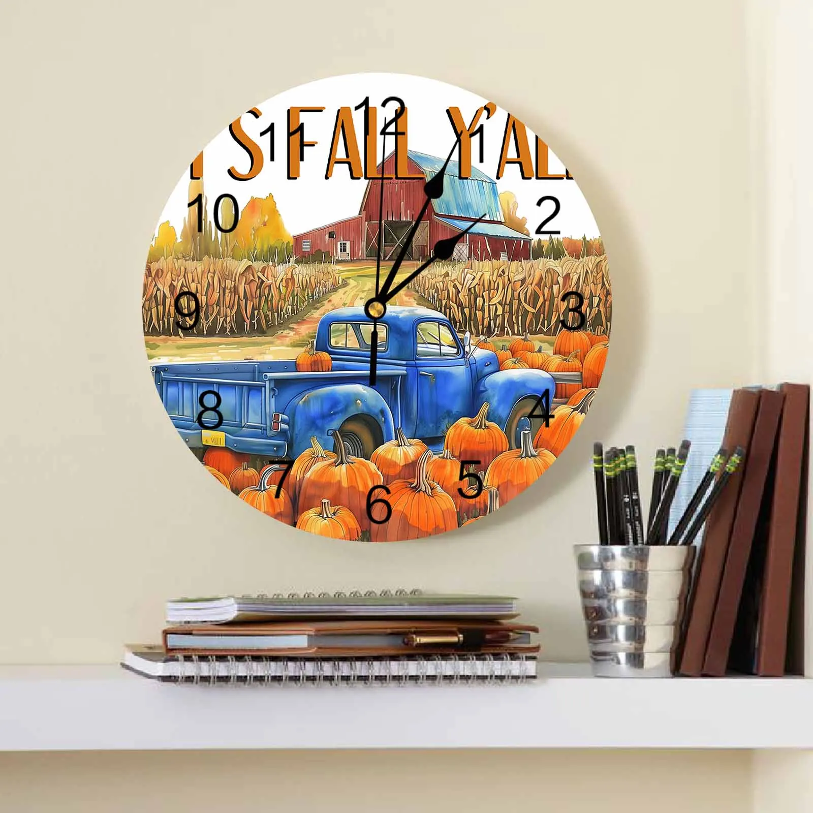 Pumpkin Truck Farm Wall Clock Large Modern Kitchen Dinning Round Wall Clocks Bedroom Silent Hanging Watch