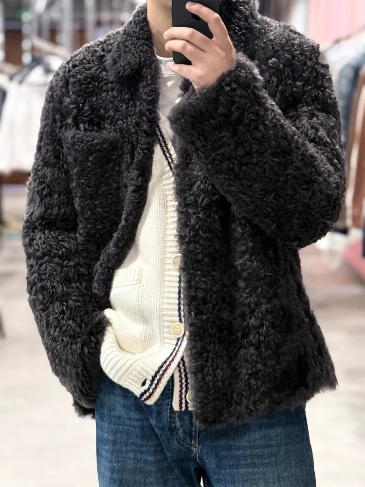 

Winter Faux Lamb Wool Fur Jacket Men Curly Collared Padded Coat Parkas Oversized Warm Cotton Jacket Casual Thickened Outerwear