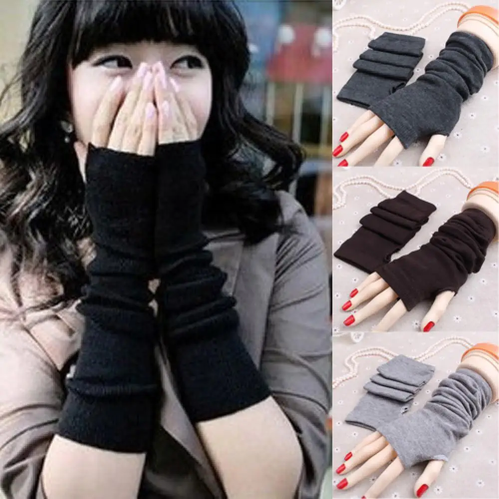 Korean Women Gloves Wristband Fashion Knitted Arm Fingerless Long Mitten Wrist Elastic Warm Gloves