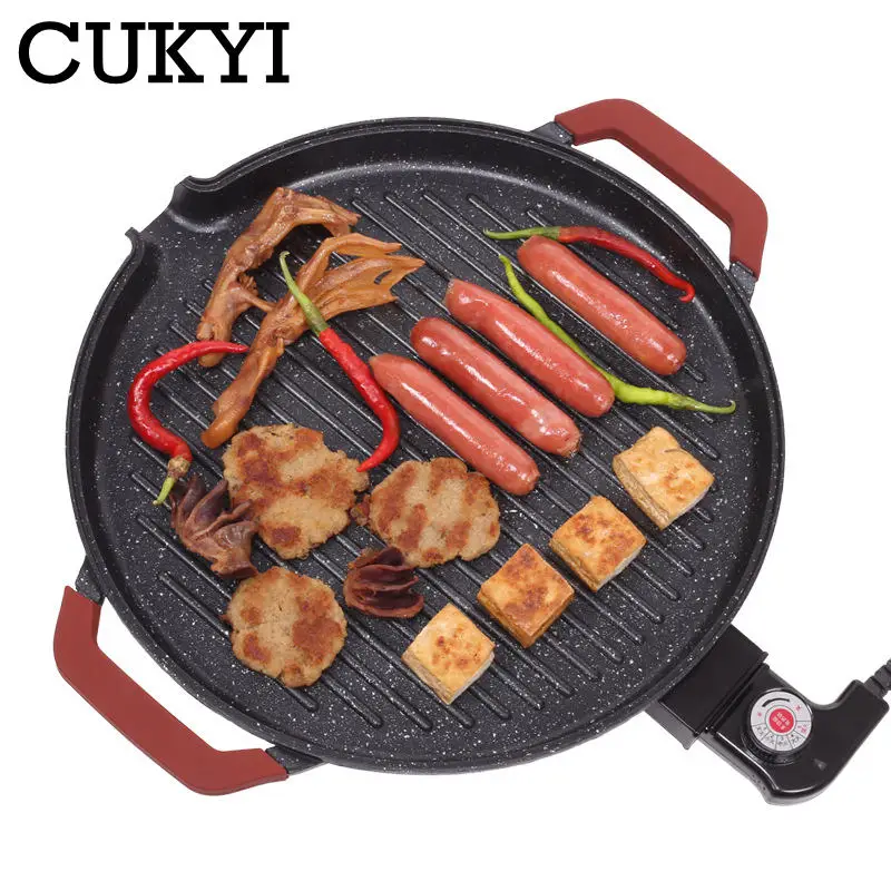 CUKYI Household 36cm Large Diameter Electric Grill Smokeless Washable Medicinal Stone Non-stick Baking Pan Barbecue Machine 220V