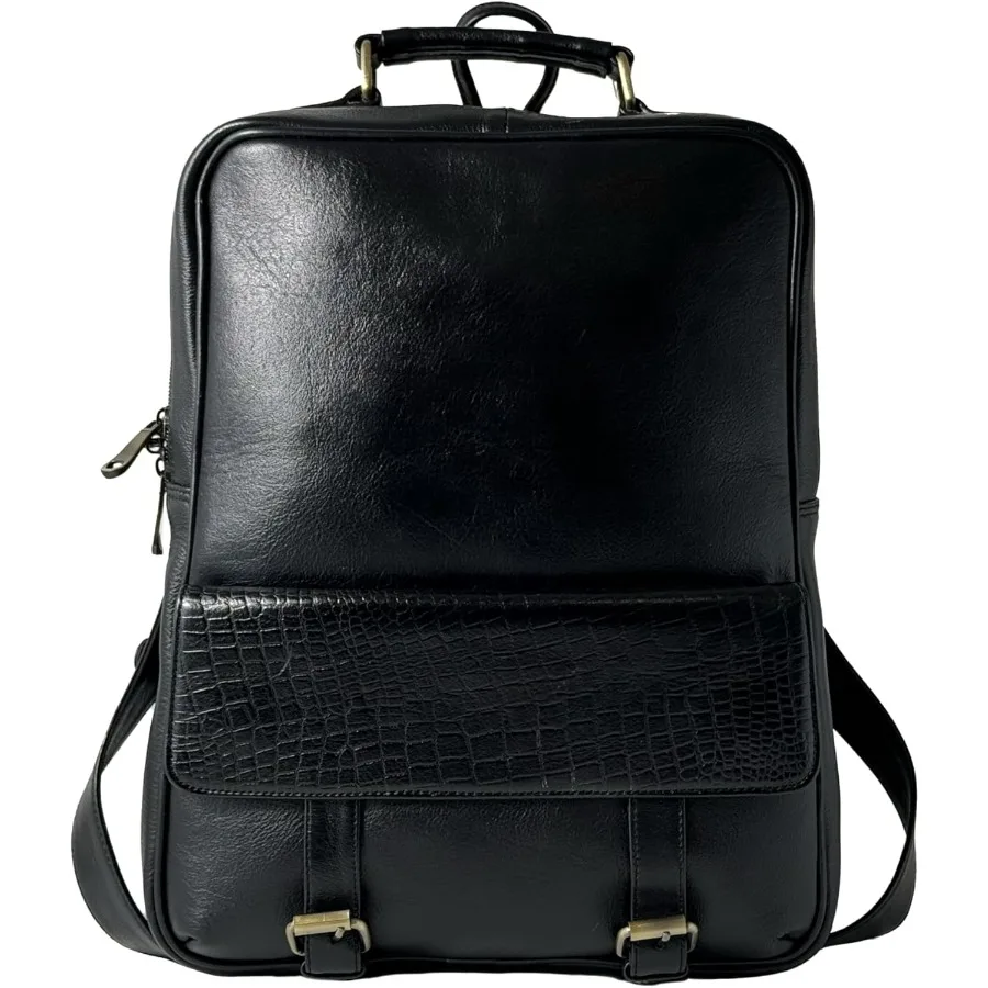 حقيبة ظهر للكمبيوتر المحمول من الجلد الأسود الفاخر مقاس 15.6 بوصة للرجال والنساء. حقيبة جلدية للاستخدام المهني في المكتب والعمل #1