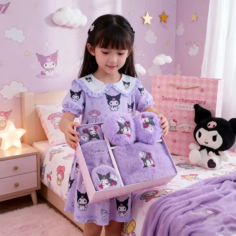 Sanrio Kuromi Cartoon süßes Mädchen Fleece warmer Halstuch kreative Kawaii Mädchen Herz verdickte kältebeständige Handschuhe und Ohrenwärmer