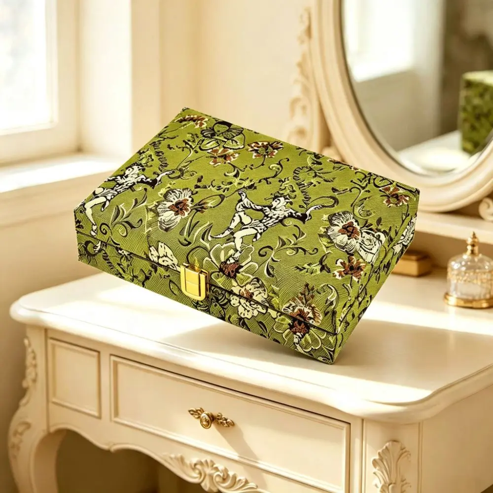 Retro Wooden Jewelry Box Floral Large Capacity Vintage Jewelry Case Embroidered Luxury Jewelry Storage Organizer Ring