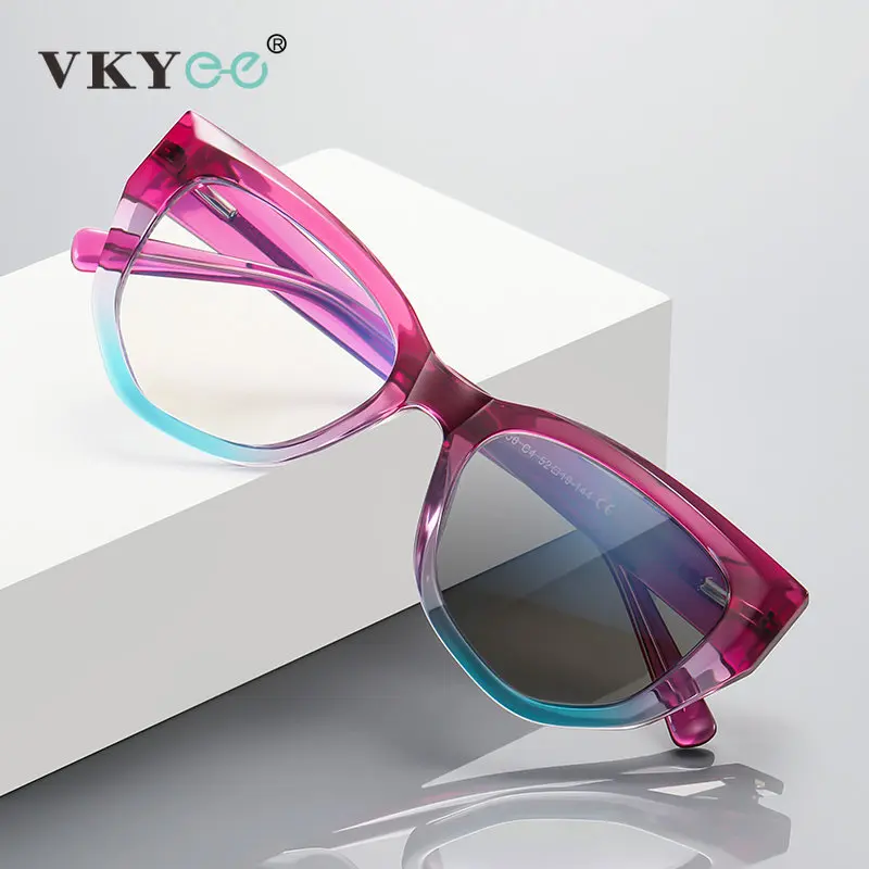 

VKYEE Women Cat Eye Photochromic Anti Blue Light Reading Glasses Fashion Myopia Hyperopia Prescription Optical Eyeglasses 2156