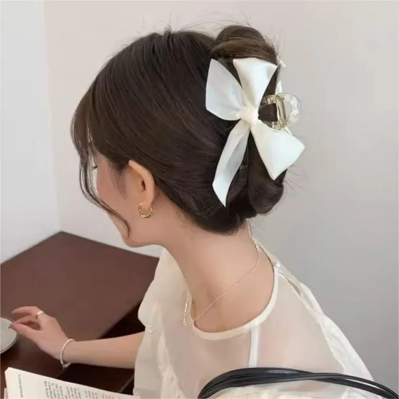 INS Fabric Ribbon Knot Light Luxury Hair Grab Forest Style Gentle Elegant Satin Butterfly Hair Clip Korean Solid Color Versatile