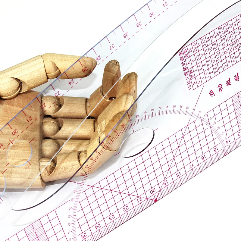 45cm/17.7" Straight & Curve Dual-Use Ruler, Built-in Scale for Sewing, Tailoring & Crafting