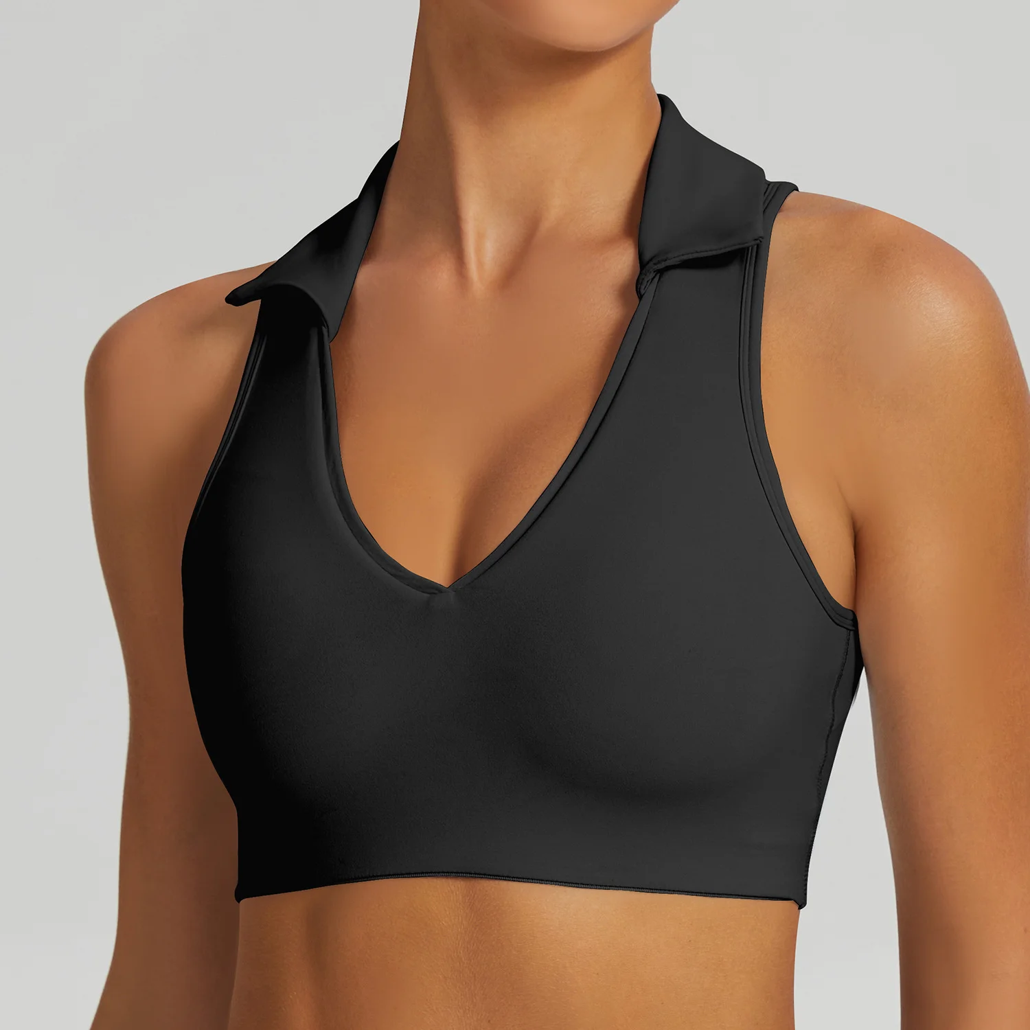 폴로 라펠 스포츠 조끼, 아름다운 등 부분의 러닝 테니스웨어, 여성용 타이트한 스포츠 셔츠, 피트니스웨어 탑