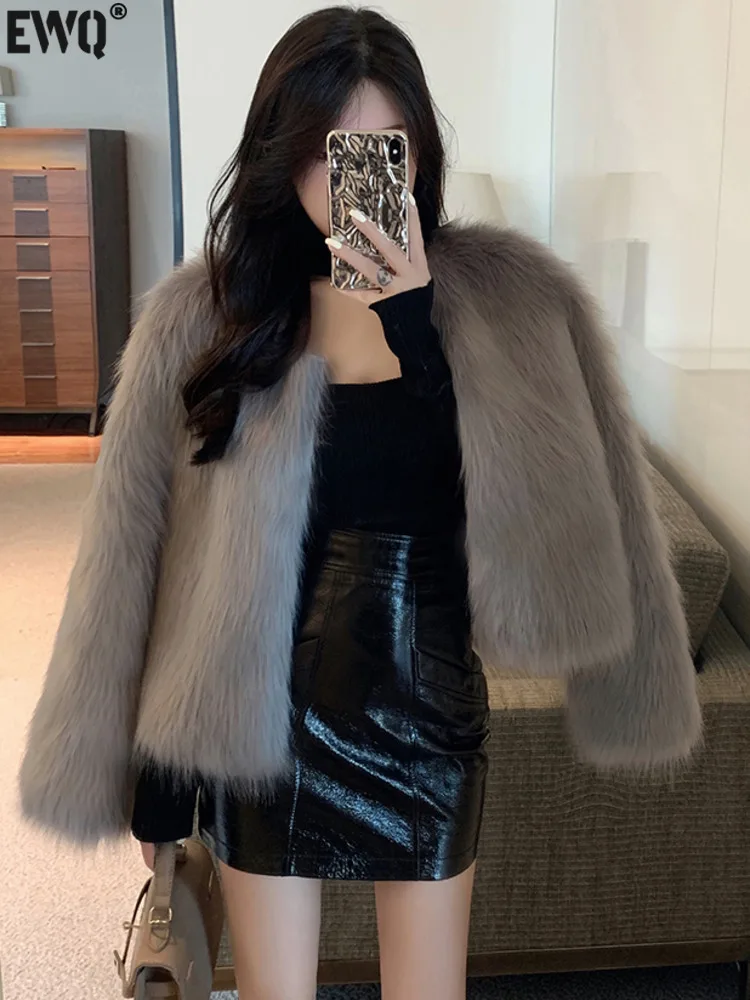 [EWQ] Casual Luxury Style Faux Fur Coat Long Sleeve Tassel Design All-match Women Winter Keep Warm Outerwears 2024 New 16O3311