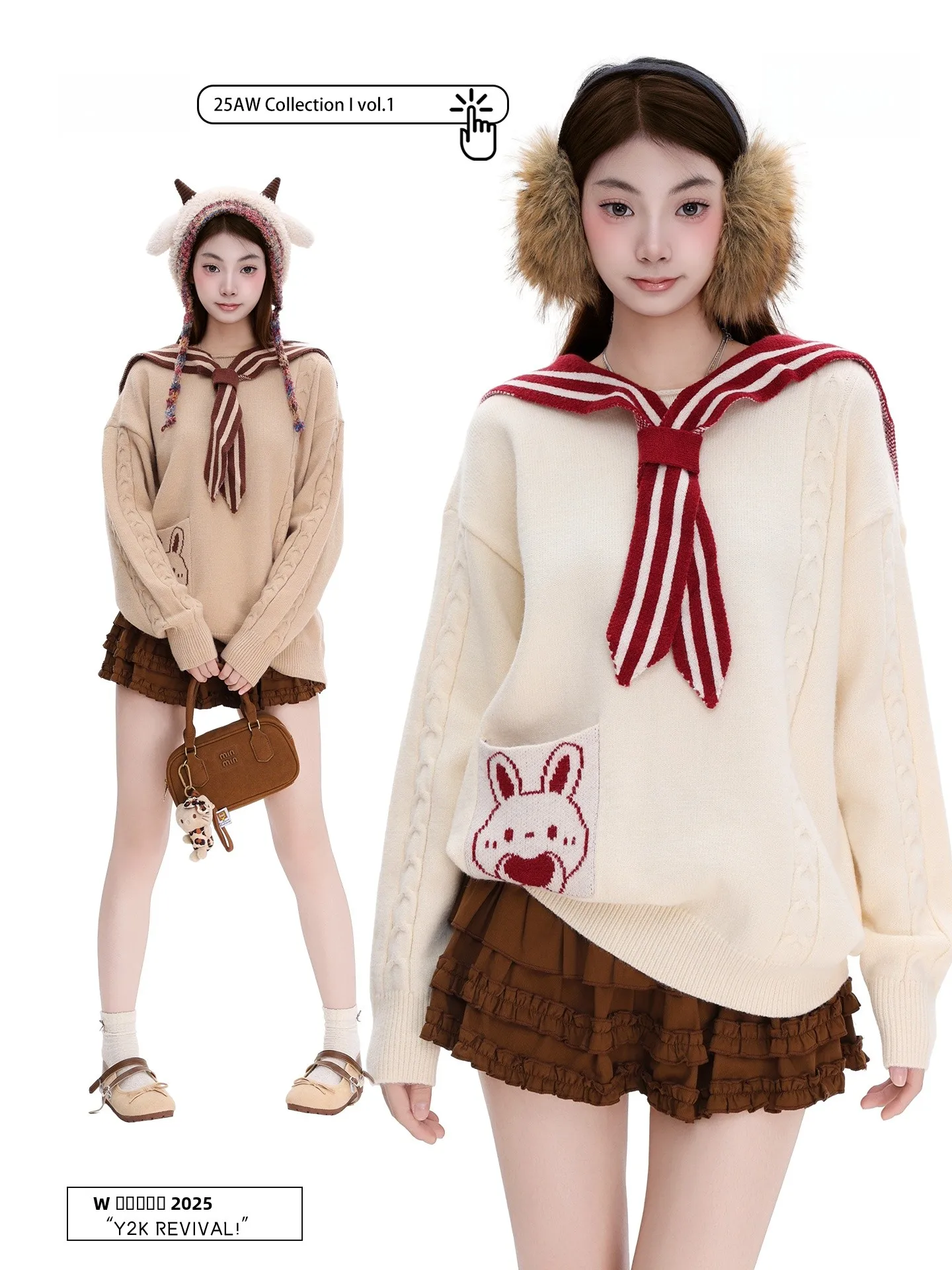 

Милый вязаный свитер с кроликом для женщин: новый дизайн, теплый, модный, уличный стиль, свободный крой, длинный рукав, осенне-зимний топ