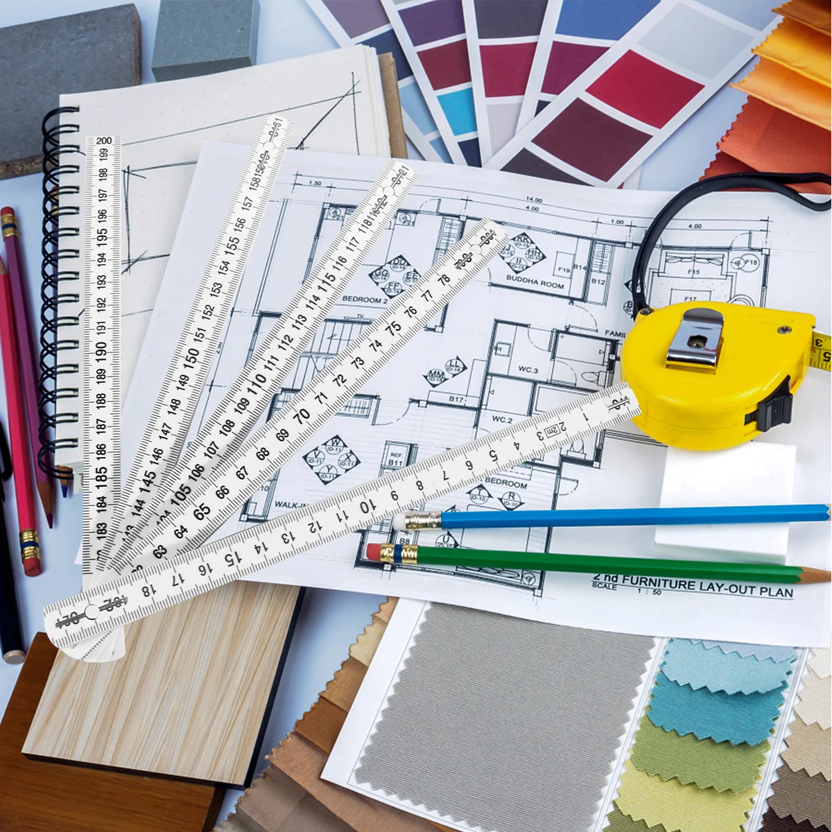 1 قطعة مسطرة بلاستيكية قابلة للطي تصميم خالي من العبث أداة قياس دقيقة على الوجهين للهواة مسطرة قابلة للطي