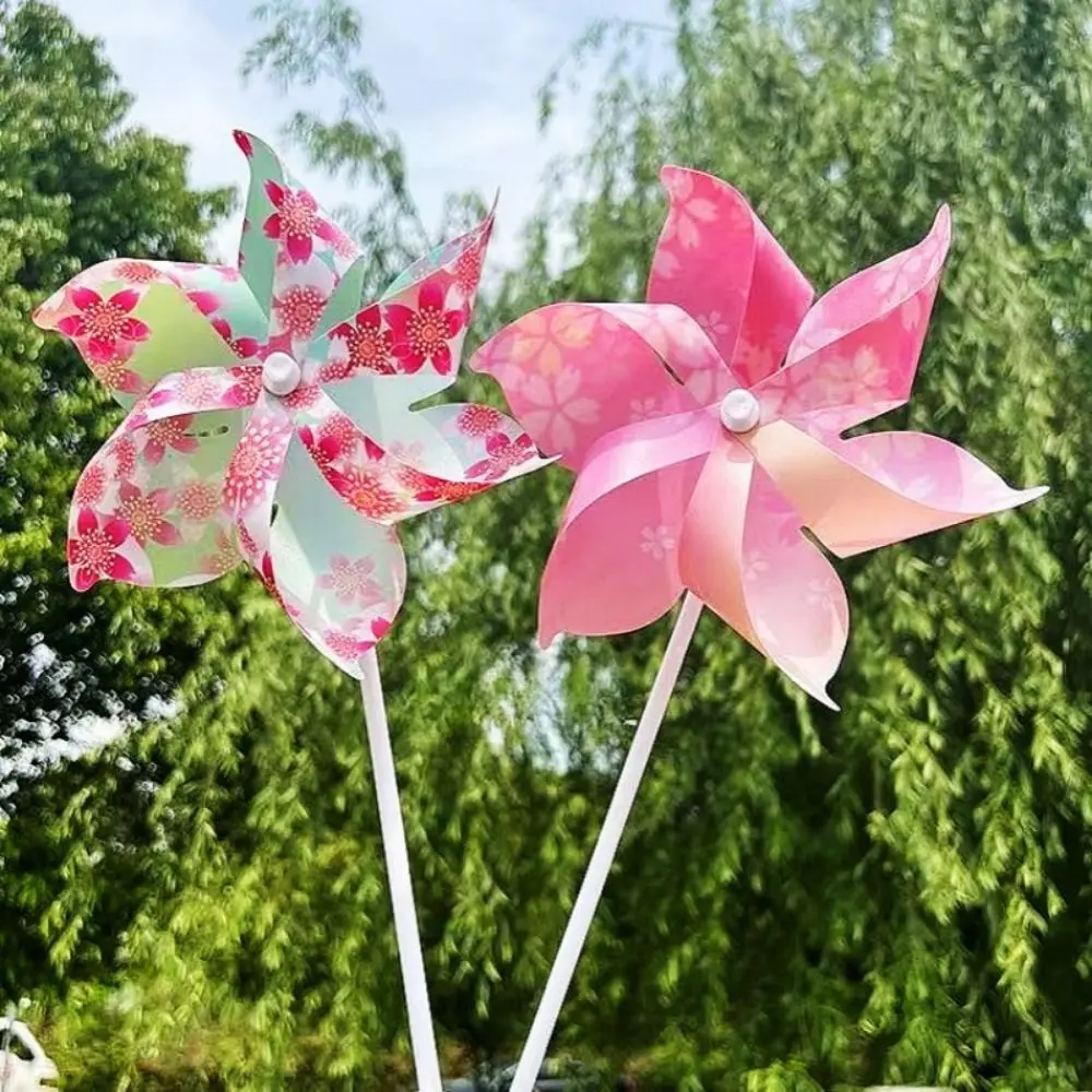 1pc/2 pçs multiestilos girando girador de vento moinho de vento colorido flor de cerejeira grande plataforma giratória moinho de vento piquenique decoração diâmetro 35cm