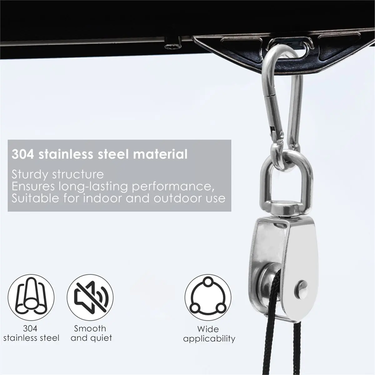 M25 Stainless Steel Pulley Tool 330 Lbs Load Capacity Heavy Duty Pulley Wheel with Nylon Rope for Indoor Outdoor Lifting