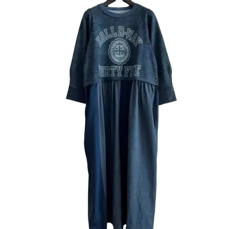 

Letter print, blue dye, cotton, contrasting stitching denim pullover