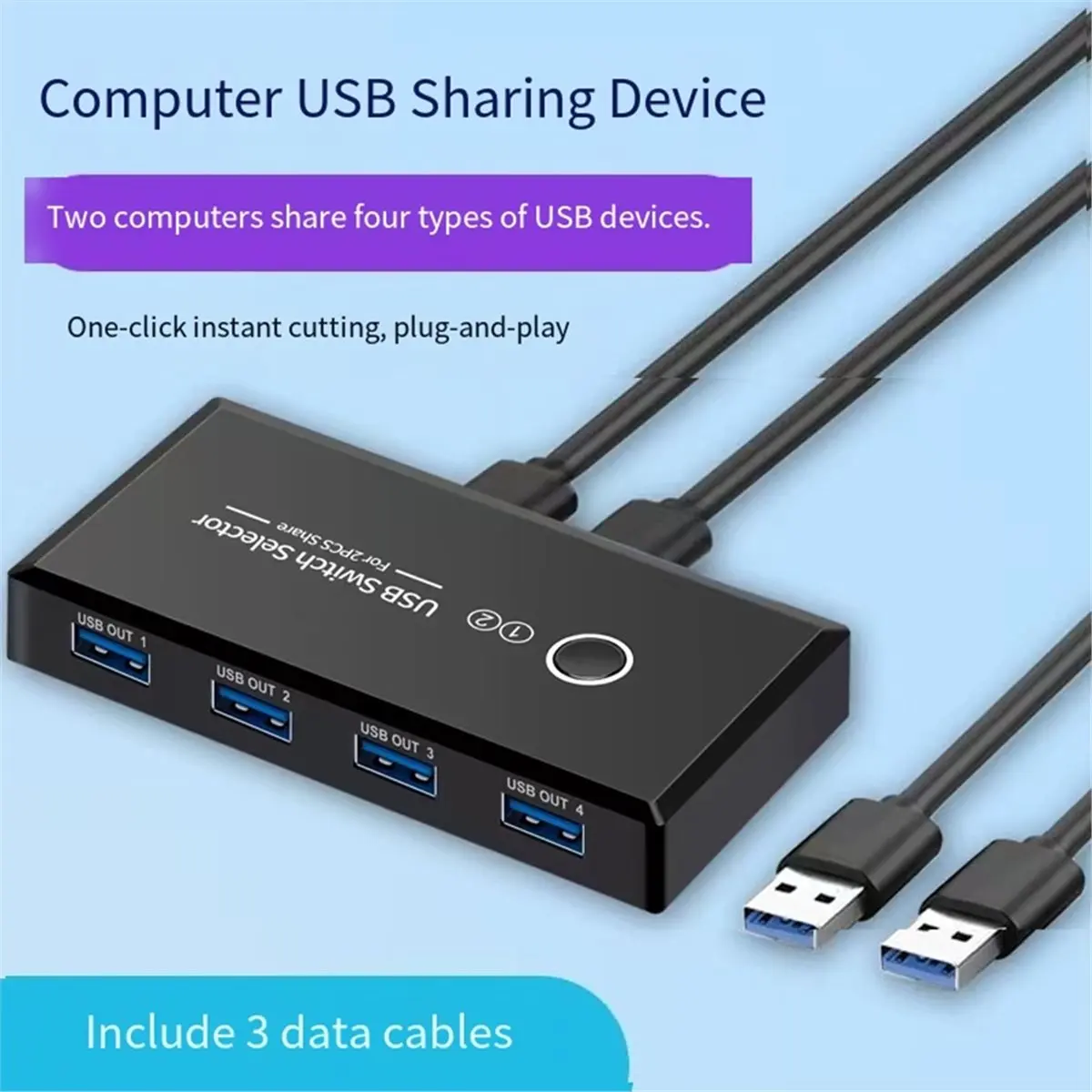 Digital Essentials USB 3.0 One-Button Switch for 2 Computers Share 1 Keybord/Mouse/Printer/USB Flash Disk Drive(4 USB Devices)