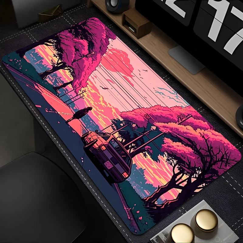 Low pixel Anime Mouse Pad Neon aesthetic Gaming Pad Non-slip Large Extended Keyboard Desk Mat PC Gamer Office E-sports MousePad
