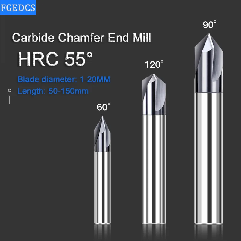 Chamfer End Mill 90 120 Degrees 1-20mm 3 Flute Chamfer Cutter Chamfer Tools Carbide Lengthen Aluminum CNC Machine Milling Cutter