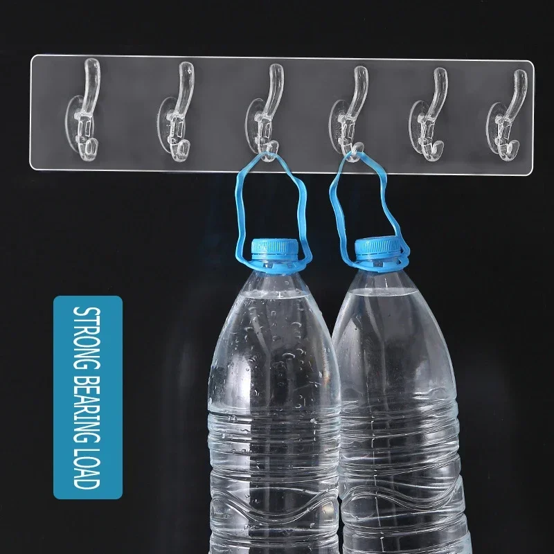 3 Row Transparent Sticky Wall Hooks For Hanging On The Wall Hat Clothes Coat Hanger Towel Holder Door Hook Bathroom Storage Rack