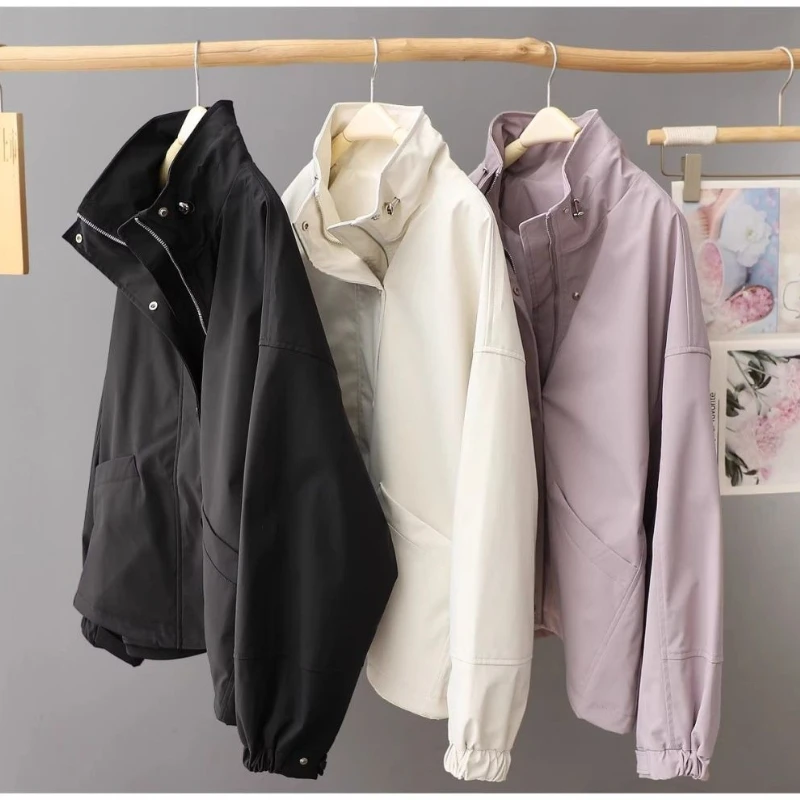 

2026 Women Short Jacket Spring Autumn New Casual Femme Windbreaker Stand Collar Tooling Jacket Basic Zipper Coat Tops Outerwear