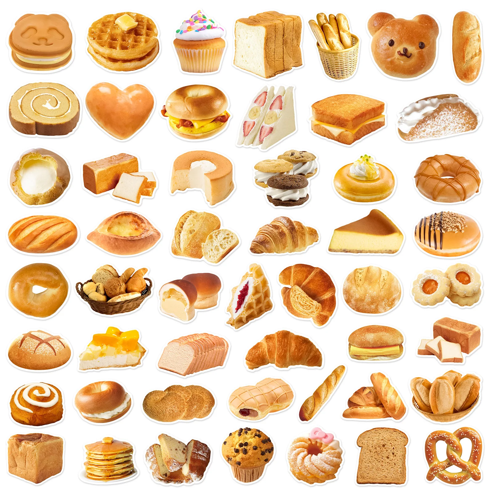 10/25/50pcs Bread Cakes Stickers Foods for DIY Party Decor Stationery Suitcase Water Bottle Phone Laptop Suitcase Scrapbooking