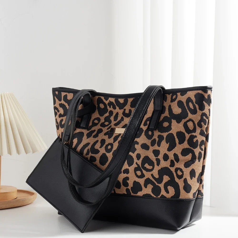 Niche and foreign, versatile shoulder bags, crossbody bags, fashionable large-capacity leopard print handbags,tote bags womenbag