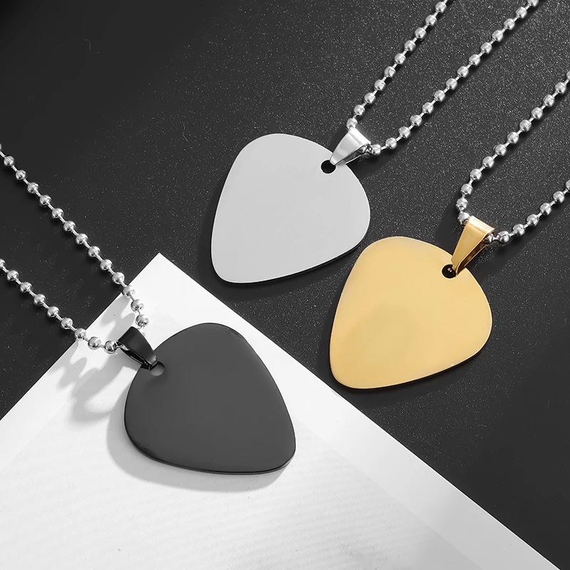 Exquisite Stainless Steel Glossy Guitar Pick Couple Pendant Necklace Personalized Simple Fashionable Men Women Accessories