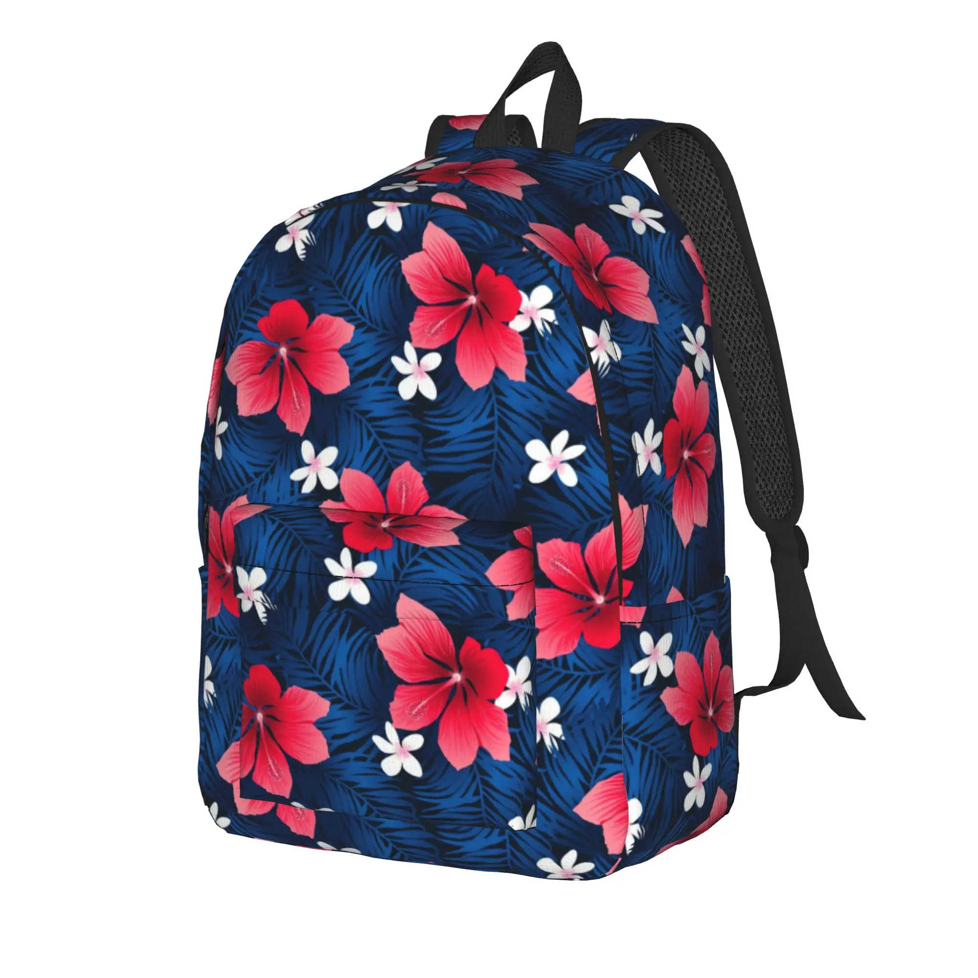 Red Hibiscus Tropical    Backpack Youth  Soft Backpacks Polyester Cute High School Bags Daily Designer Rucksack