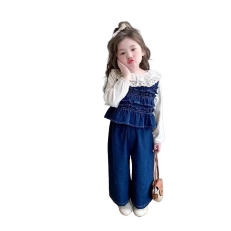 

Girls' Spring Outfit Set Children's Fashionable Stylish Three-Piece Set Baby Denim Korean Style Spring and Autumn New Style