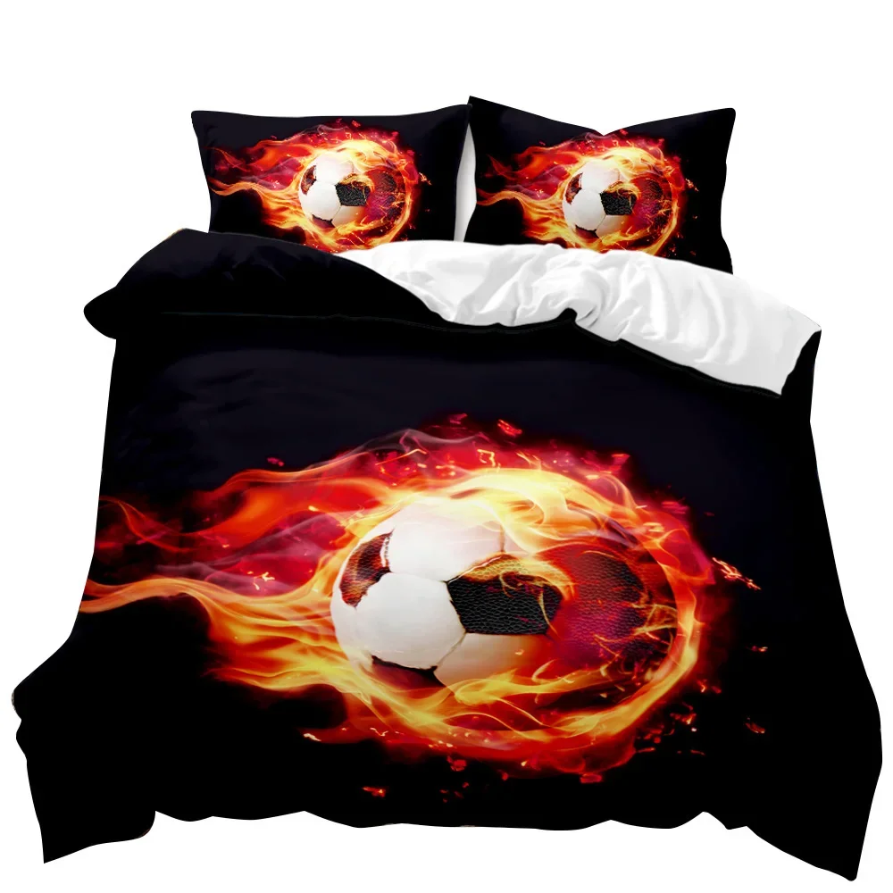 Football Duvet Cover Set Soccer with Fire Abstract Concept Art Design Ball Bedding Set Double Queen King Polyester Qulit Cover