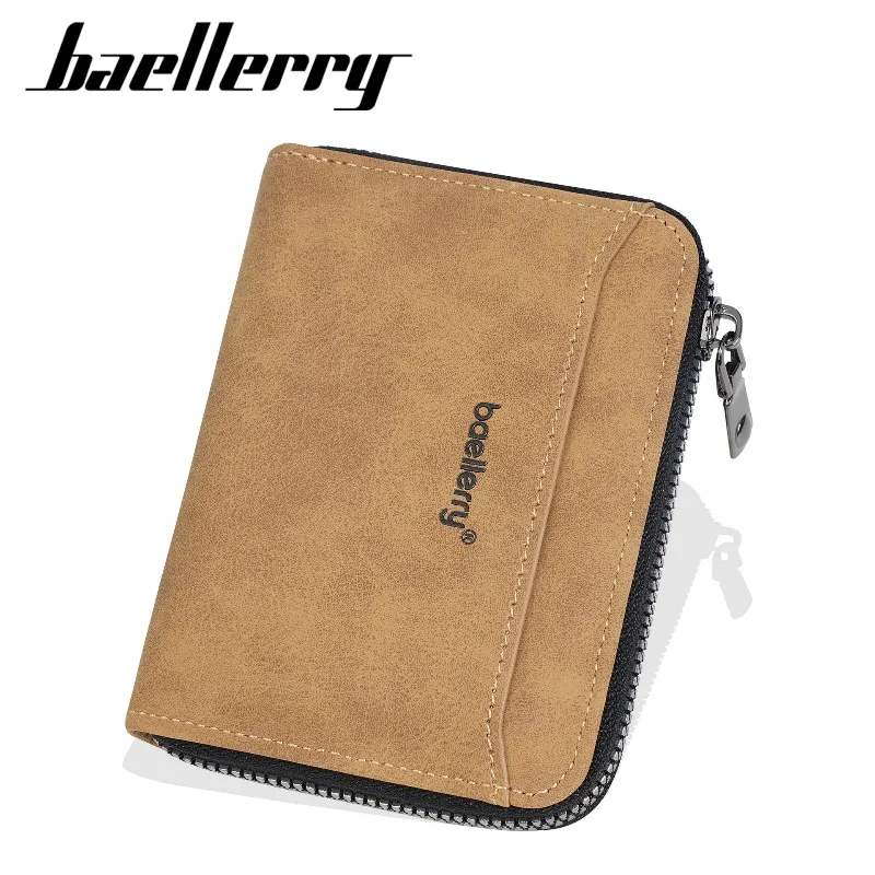 Baellerry Zipper Card Holder Thin Sanded Leather Multi-Card Wallet Simple Casual Fashion Luxury Bifold Men's Short Wallets