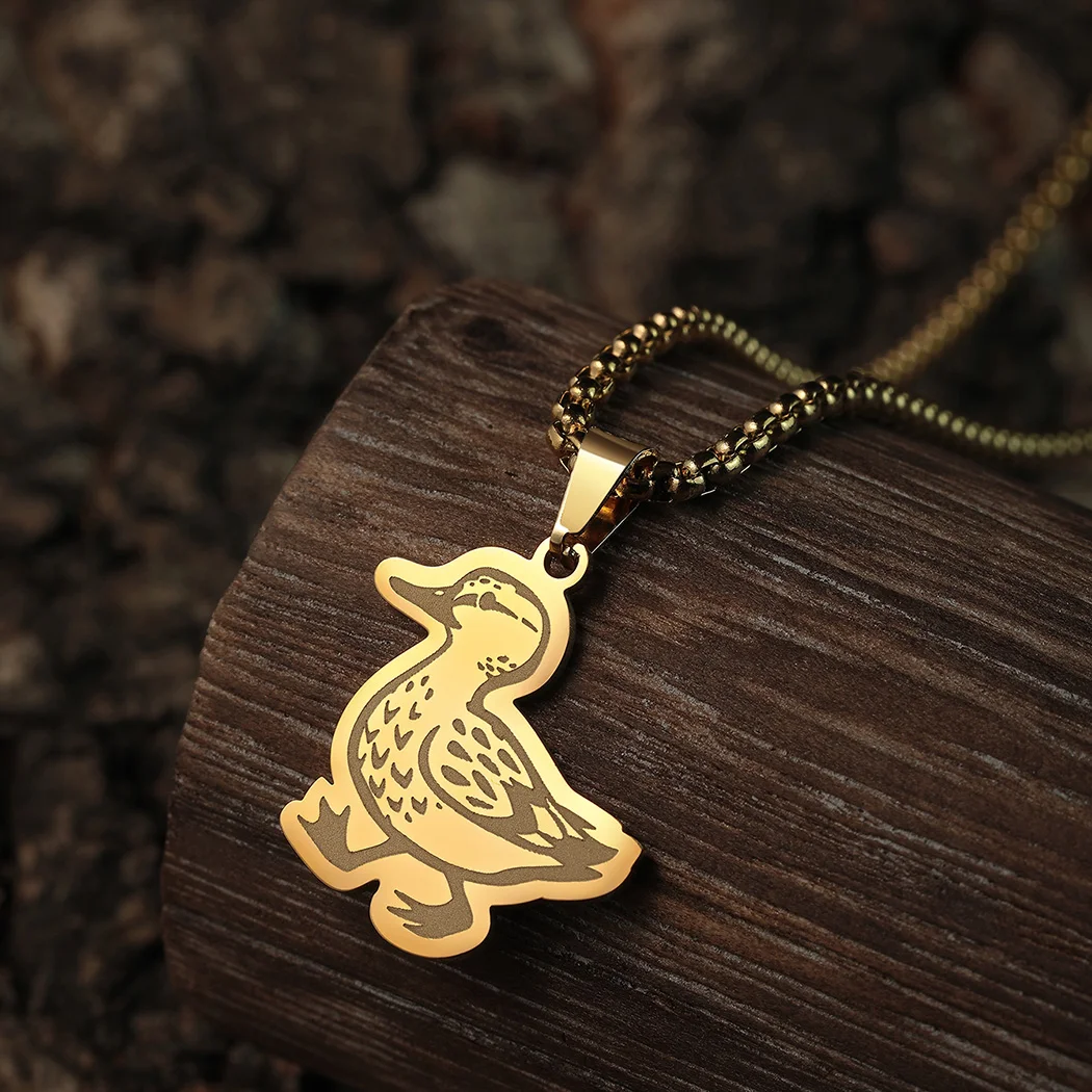 Todorova Cute Duck Pendant Necklace for Women Men Stainless Steel Jewelry Birthday Party Gift