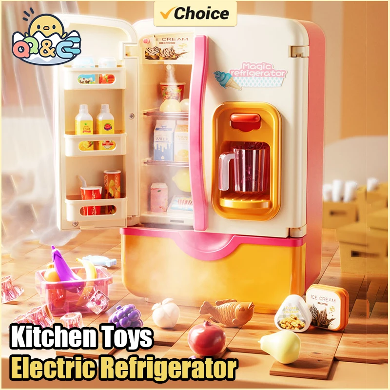 

Children Play House Toy Simulation Electric Refrigerator Kitchen Pretend Play Game with Light Spray Toys for Girls Gifts