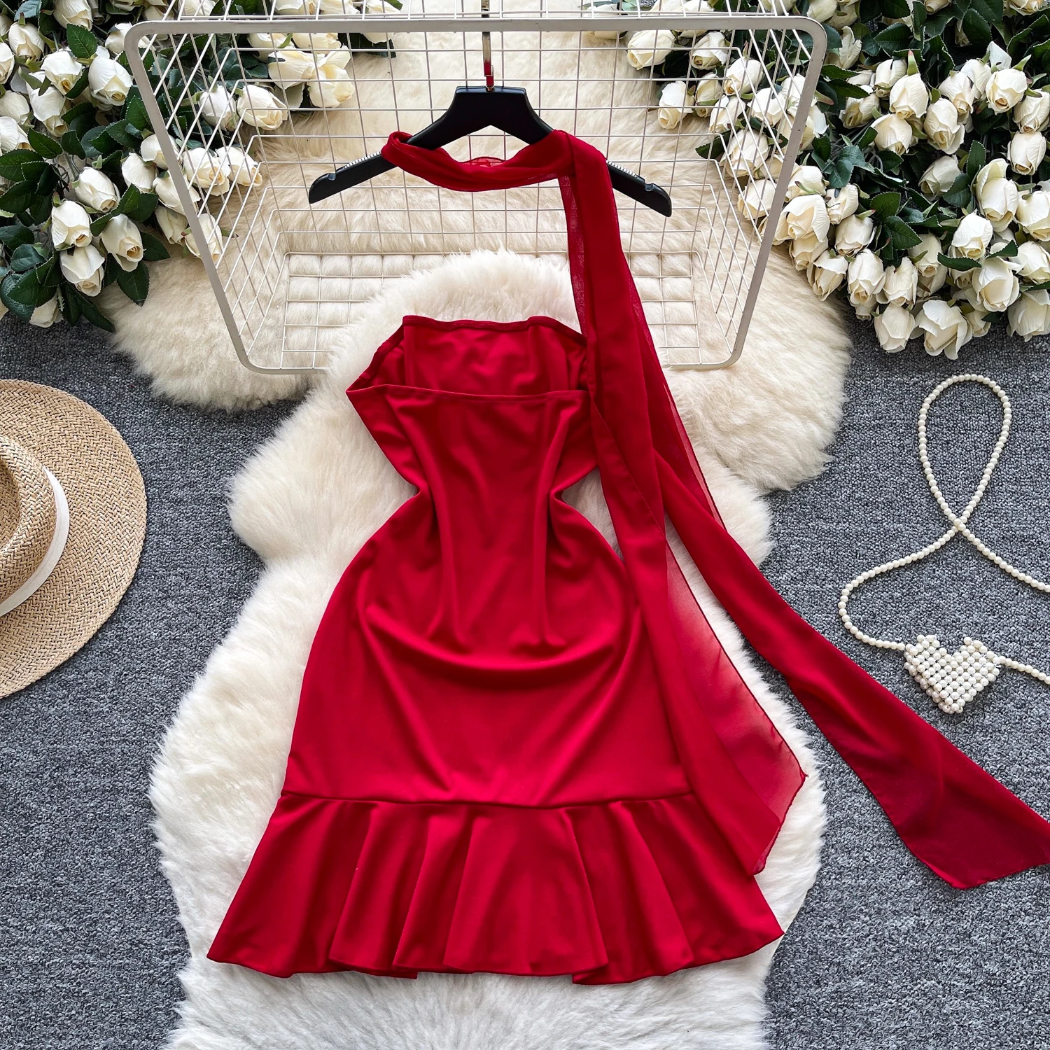 Chic vintage senza maniche con volant sottile Elegante fata moda coreana Boho Sundress abbigliamento donna mini abito