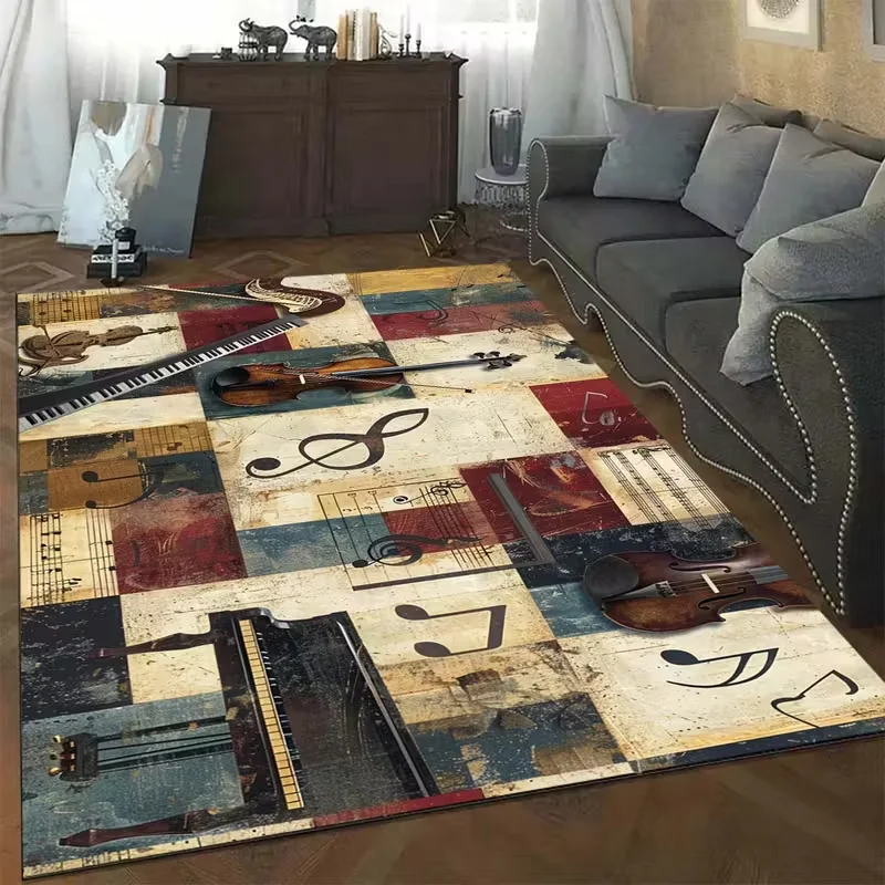 Simple Retro Style Musical Instrument Note Carpet Courtyard Outdoor Bedroom Living Room Indoor Carpet Anti Slip Floor Carpet