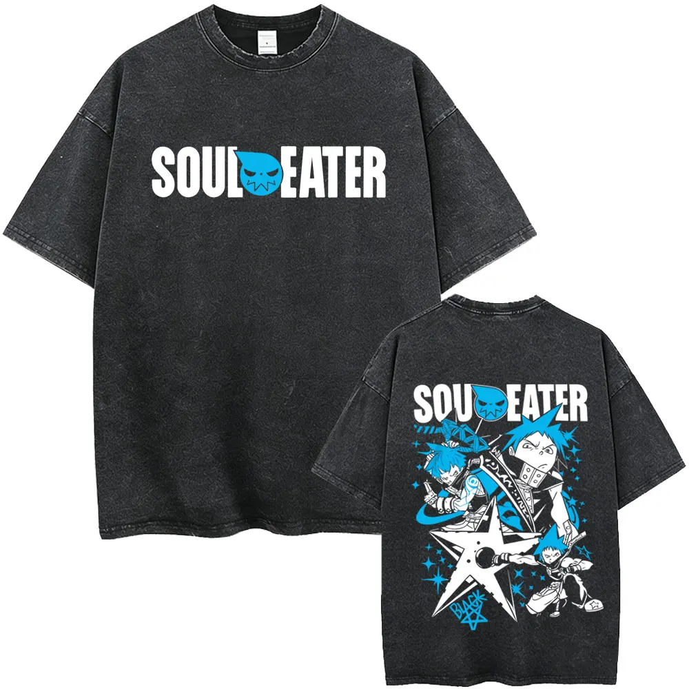 

Washed Vintage Anime Soul Eater Black Star Graphic T-shirt Men's Retro Manga T Shirt Men Women Fashion Casual Oversized T-shirts