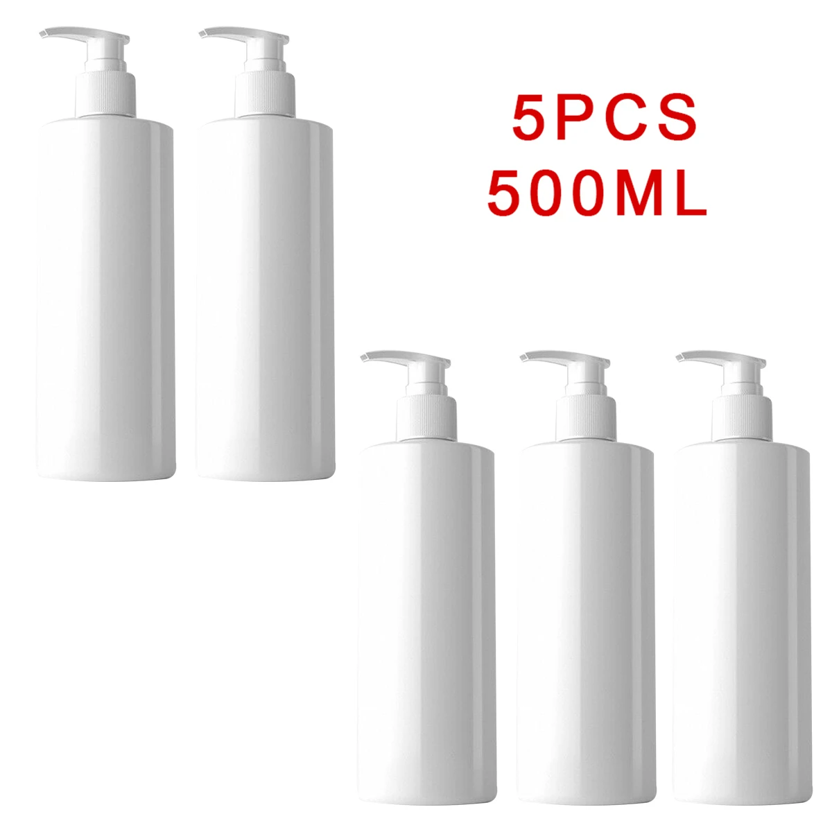 Large capacity Empty Pump Bottles 500ml 5PCS Empty Lotion PET Refillable Shampoo Lotion Bottles With Pump Dispensers Practical